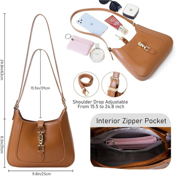 Women’s Small Vegan Leather Shoulder Bag with Adjustable Strap, Compact & Trendy - Picture 4 of 8